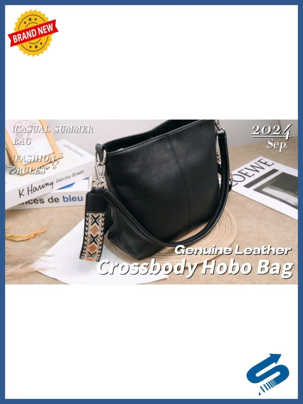 Genuine Leather Hobo Crossbody Bag with 2 Removable Straps